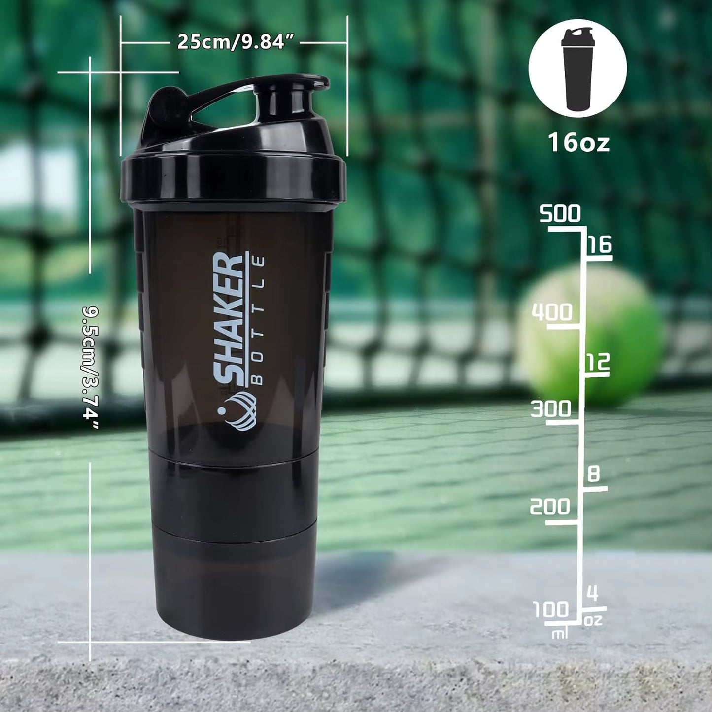 16OZ All-in-One Sports Shaker - Leak-Proof & Versatile